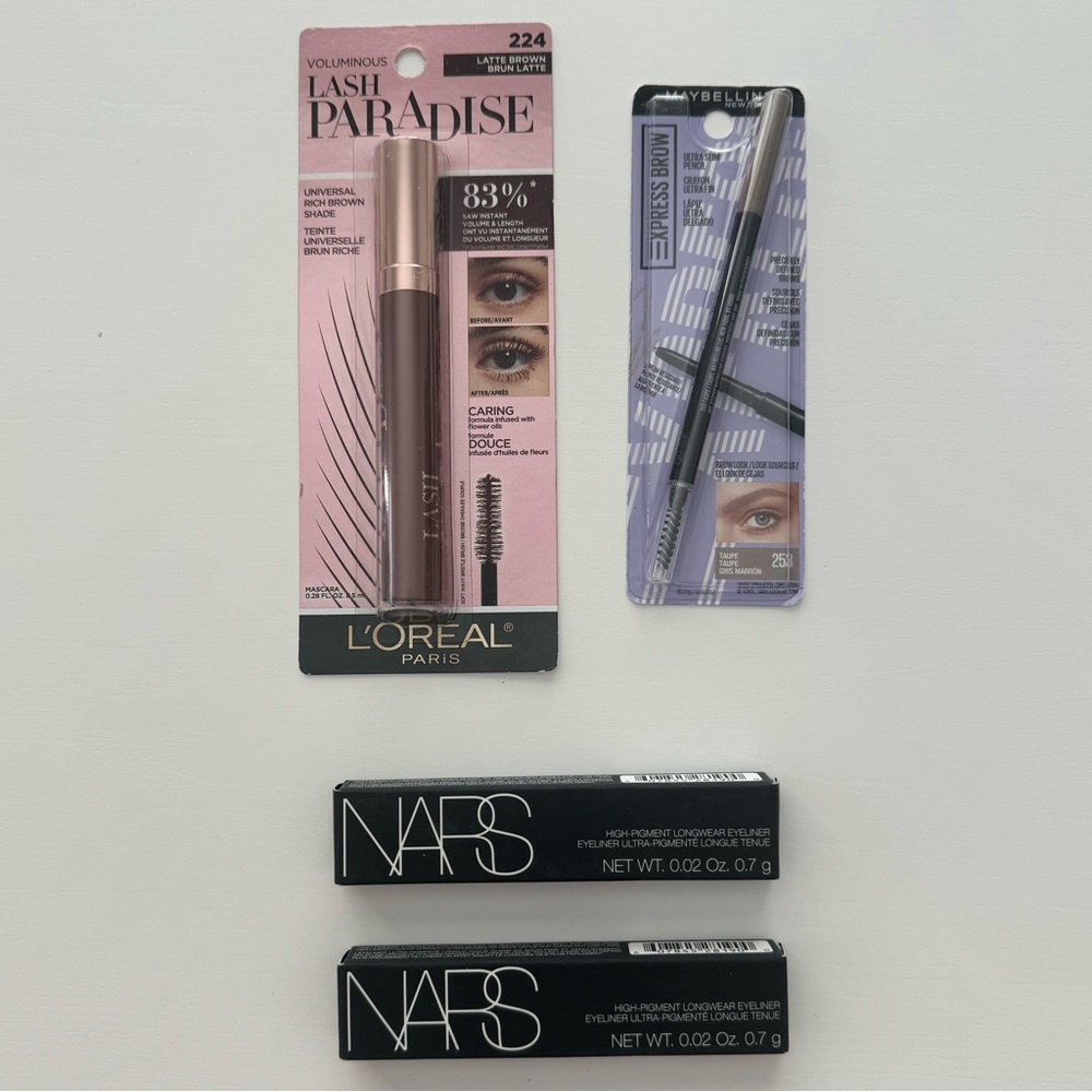NEW nars eyeliner maybelline eyebrow pencil l’oréal lash paradise mascara bundle
